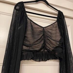 Meraki Ladies Black Lacey Dressy Crop Top XL